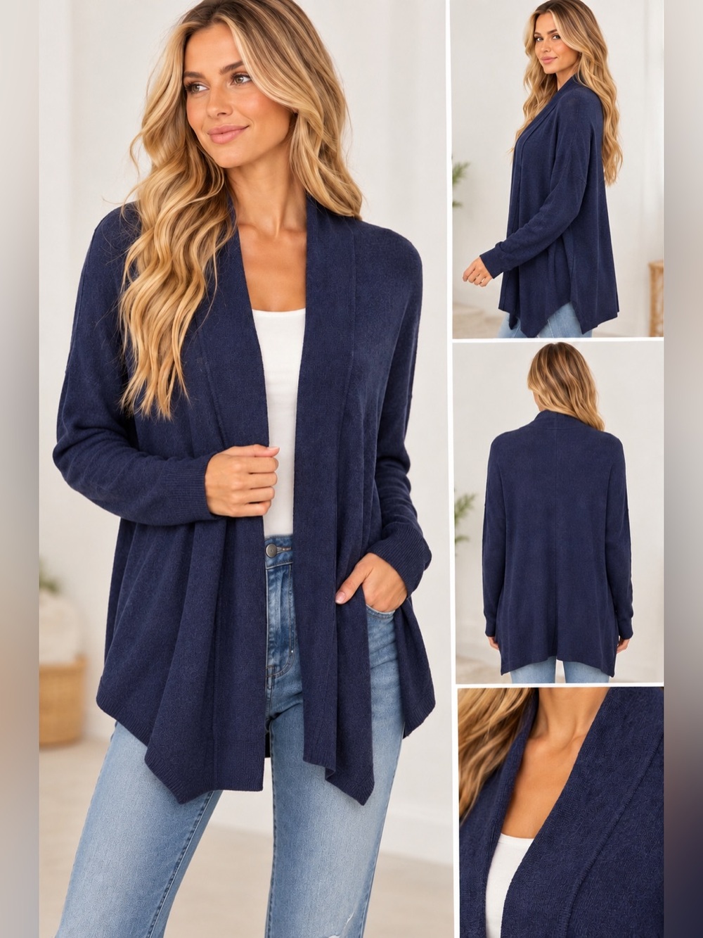 Lilly Pulitzer Women's Navy linen blend Open Front Cardigan Sweater size large